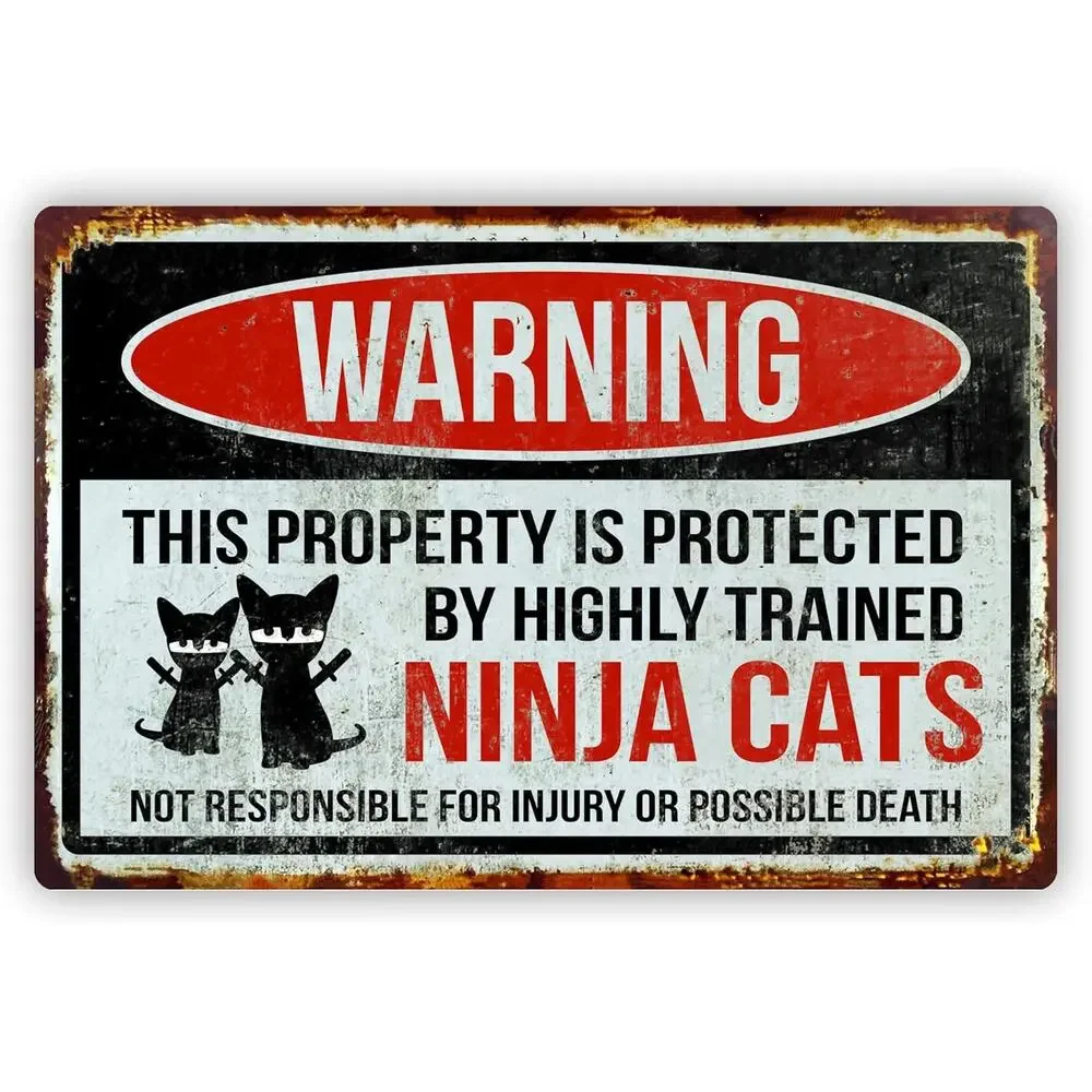 Funny Warning Aluminum Sign Ninja Cats Property Protected 8x12 Metal Sign